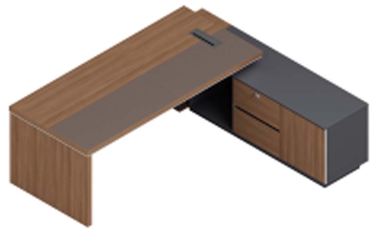 L-Shaped Executive Desk with Right Return Cabinet and Cable Port ED-L2200-RC-WG