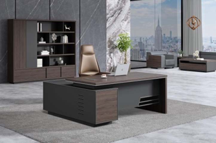 Panel-Sided L-Shaped Executive Desk with Fixed Storage Pedestal EXD-L2400-WG