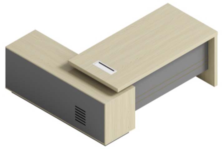 L-Shaped Reception Desk with Light Oak Worktop and Gray Front Panels RCV-L2400-OG