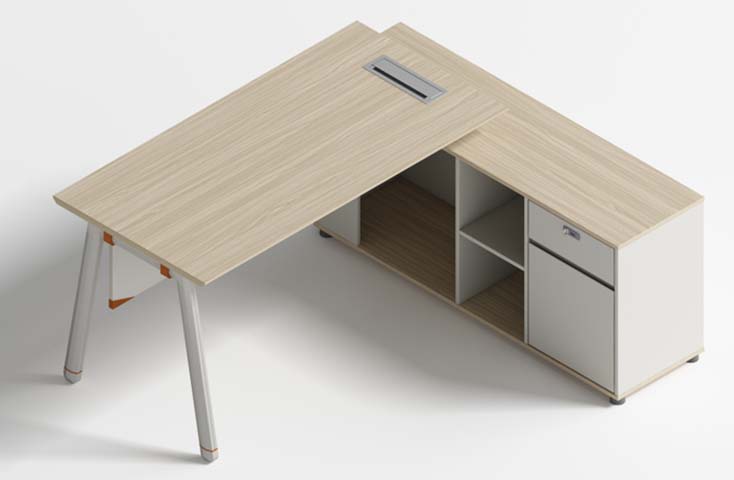 L-Shaped Executive Workstation with Integrated Storage Credenza and Cable Port EDS-L1800-STG-WP