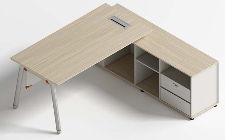 L-Shaped Executive Office Desk with Integrated Storage Credenza and Cable Port ED-LS-1800-ST-WG