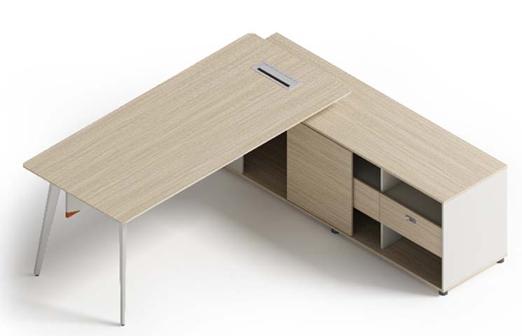 L-Shaped Executive Office Desk with Integrated Storage Credenza ED-LS-1800-OW