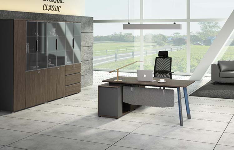 Executive Office Desk with Fixed Side Pedestal and Storage Cabinet EDK-WAL-2200-PED