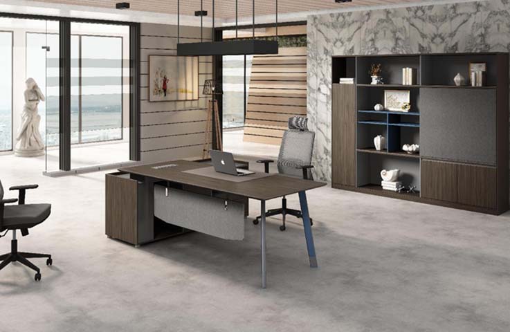 Executive Office Desk with Left Storage Pedestal and Gray Modesty Panel EDK-LPED-2400-1050