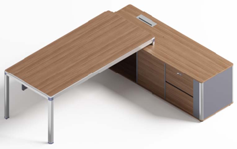 L-Shaped Executive Workstation with Side Storage Pedestal and Cable Port EXEC-L-2200-WAL-PC
