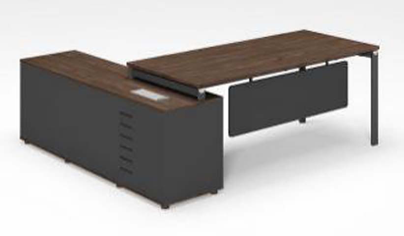 L-Shaped Executive Workstation with Full-Height Storage Credenza and Modesty Panel L-EXE-WS-2400-55D-CAB