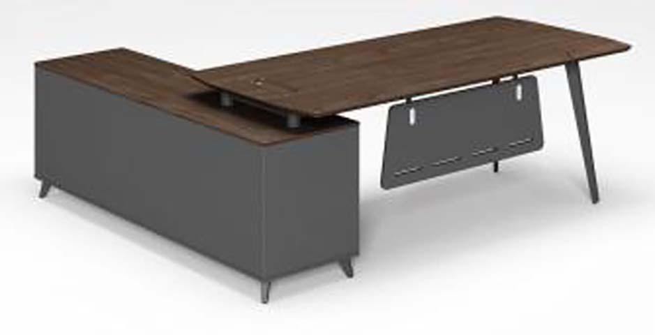 L-Shaped Height-Adjustable Executive Desk with Storage Credenza ED-LSIT-1800-2CAB