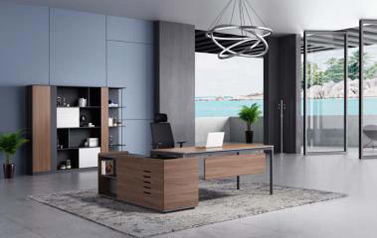 L-Shaped Executive Office Desk with Fixed Side Storage Pedestal EXE-L2200-WAL-BLK
