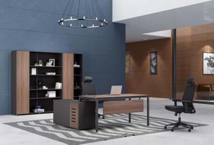 Wood-Grain Executive Desk with Left Storage Pedestal and Open Bookcase EDK-WN1800-4D-BC24