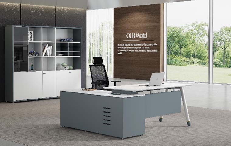 L-Shaped Executive Workstation with Modular Storage Cabinet EDS-L2000-GY-WH
