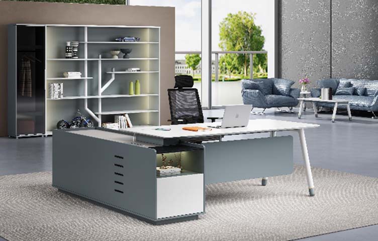 Contemporary L-Shaped Executive Desk with Fixed Side Storage Pedestal ED-L2200-WG-FIX