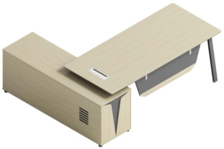 L-Shaped Executive Workstation with Side Storage Cabinet and Cable Port LDSK-1800-CAB-L
