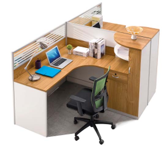 L-Shaped Panel Office Workstation with Partition Screens and Storage Cabinet WS-L1400-OAK-WHT