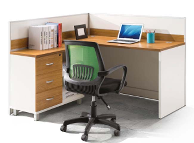 L-Shaped Panel Partition Workstation with Three-Drawer Pedestal WS-L1500-3D-25P