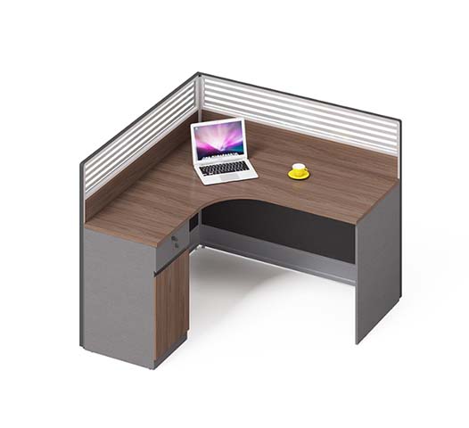 120 Degree Three-Person Panel Workstation with Walnut Worksurfaces and Privacy Screens WS-120-3P-WAL-GRY