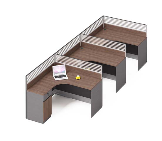 Three-Person In-Line L-Shaped Cubicle Workstation with Privacy Screens WS-CUB3-L-INLINE