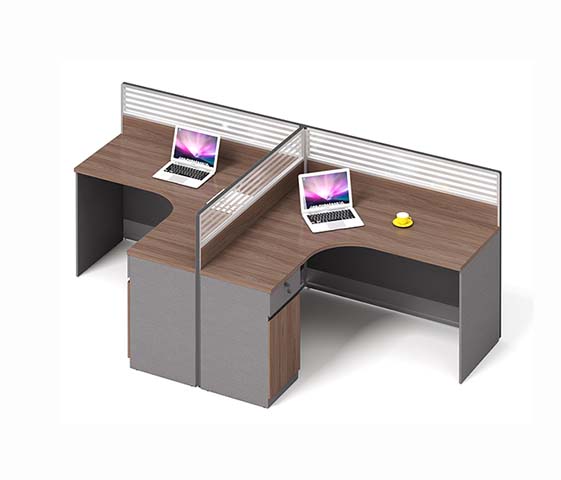 Two-Person L-Shaped Panel Workstation with Central Pedestals and Privacy Screens WS-2P-L-2800-WAL-GRY