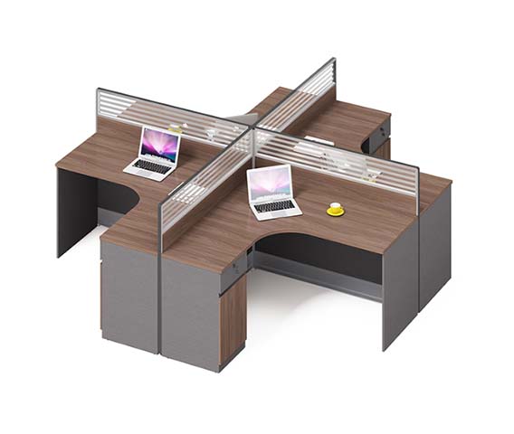 Four-Person Cross-Shaped Cubicle Workstation with Dividers and Storage Pedestals WS-CR4-2800-2800