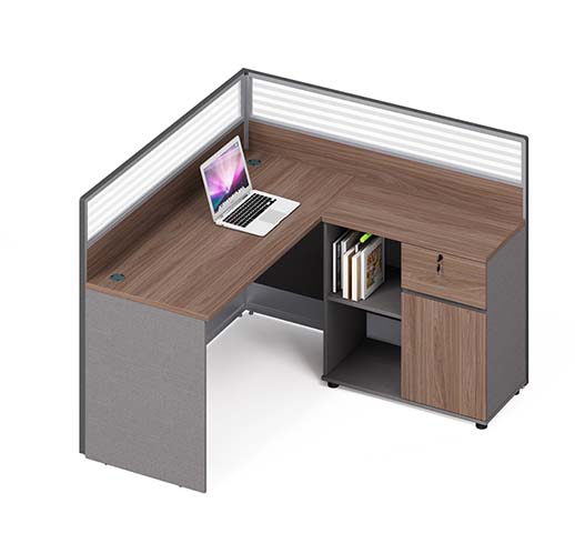L-Shaped Panel Partition Workstation with Integrated Storage WS-L1400-WAL-GRY