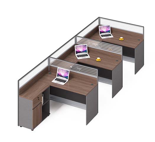 Three-Person L-Shaped Cubicle Workstation with Low Partition Screens WS-3P-LSH-3600