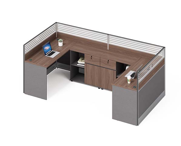 Two-Person L-Shaped Panel Workstation with Central Storage WS-L2-CAB-Slat