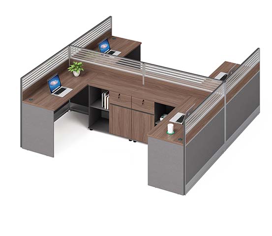 Three-Person L-Shaped Panel Workstation with Central Storage WS-3P-L-3600