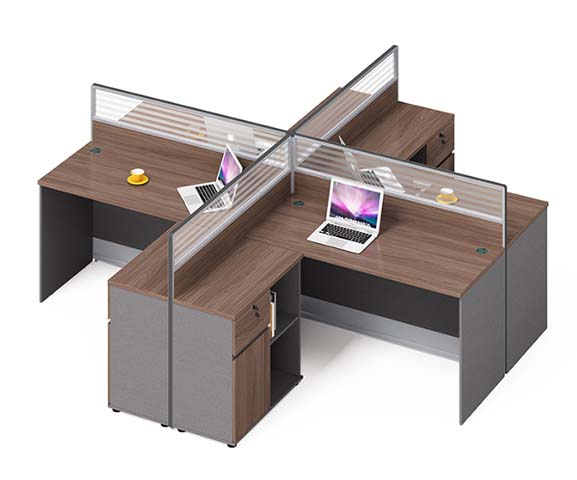 Four-Person Cross-Shaped Panel Workstation with Integrated Storage Pedestals WS-CR4-WAL-2800