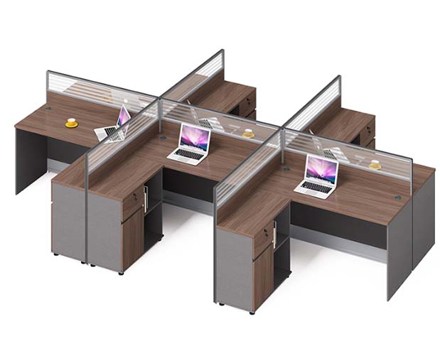 Four-Person Cross-Shaped Panel Workstation with L-Shaped Desks and Pedestals WS-CR4-L1400-WP