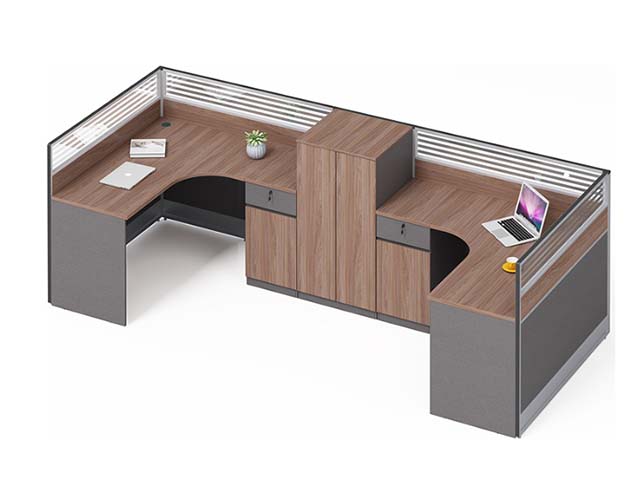 Two-Person L-Shaped Panel Workstation with Central Storage WS-2P-LSH-CAB-3200