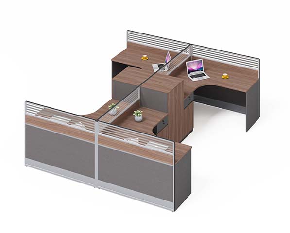 Four-Person Cross-Shaped Panel Workstation with Dividing Screens WS-CROSS4-WOOD-GRY