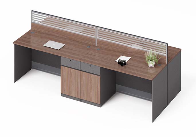 Two-Person Panel Workstation with Central Storage and Privacy Screen WS-2P-CAB-SCR-2800