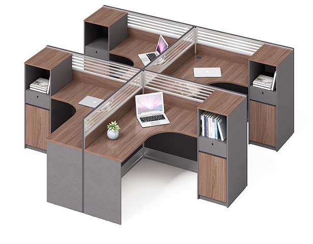 Four-Person Cross-Shaped Panel Workstation with Integrated Storage Pedestals WS-CR4-2800-2800-1100