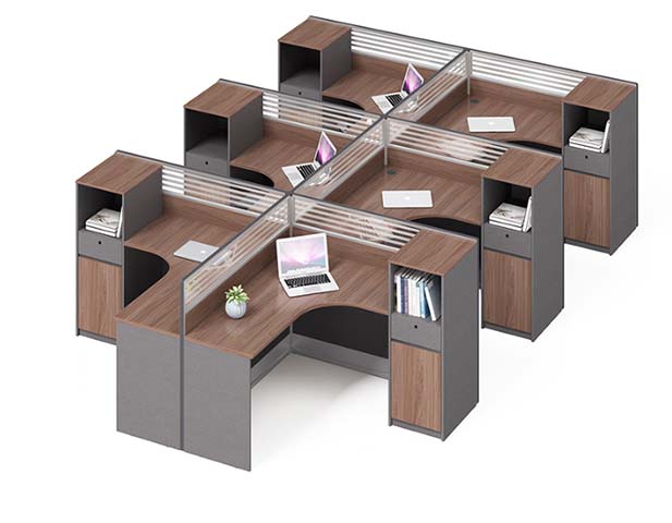 Six-Person Cross-Shaped Panel Workstation with Storage Pedestals WS-CR6-WAL-GRY