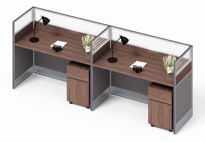 Two-Seat Linear Partition Workstation with Mobile Pedestals WS-L2-2800-WN-MP
