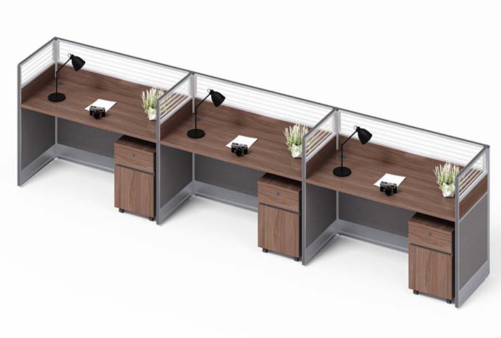 Three-Seat Linear Panel Workstation with Mobile Pedestals WS-L3-WAL-600