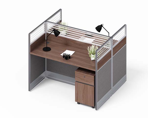 Two-Person Panel Workstation with Mobile Pedestal and Privacy Screens WS-CUB-2P-2400-WAL