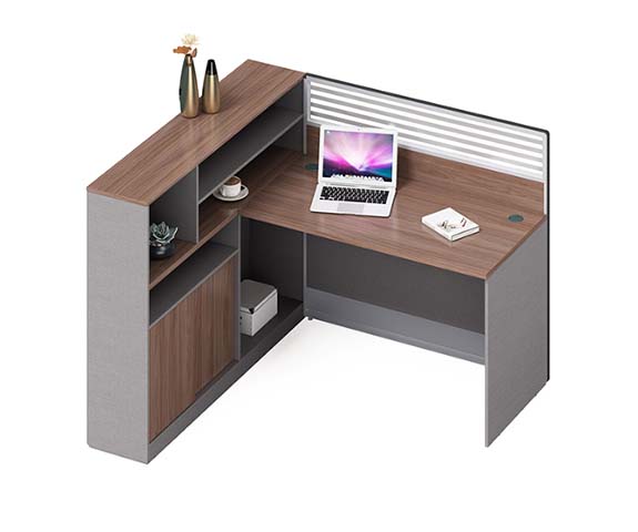 L-Shaped Reception Workstation with Integrated Storage and Ribbed Privacy Screen RC-L1800-WS