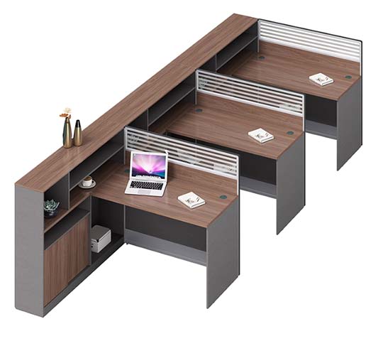 Three-Person Linear Panel Workstation with Side Storage Cabinet WS3-LIN-PANEL-SC