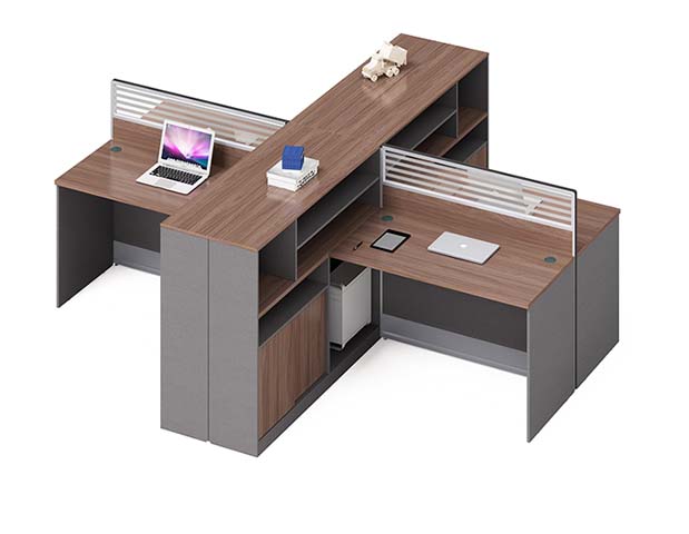 Two-Person L-Shaped Panel Workstation with Central Storage and Divider Screens WS-2P-LSH-2800-1200