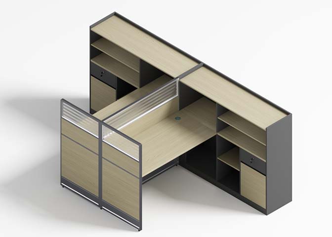 Two-Person L-Shaped Panel Workstation with Overhead Storage and Pedestals WS-L2-OH-2800