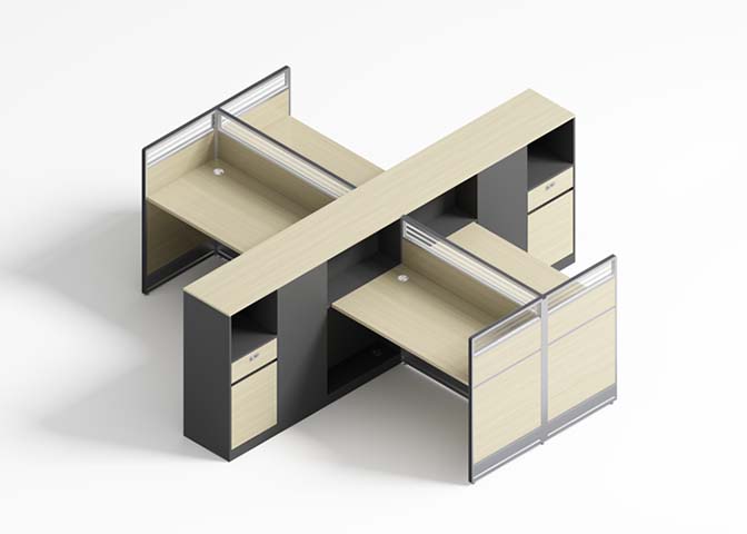 Four-Person Cross-Shaped Panel Workstation with Integrated Storage Cabinets WS-CROSS4-2828