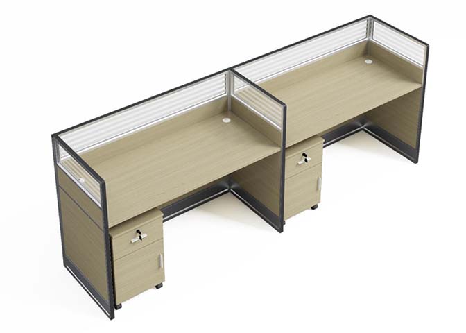 Two-Person Linear Panel Workstation with Mobile Pedestals WS-2P-LIN-2400-MP