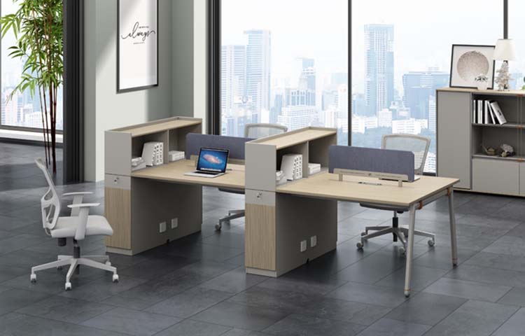 Four-Person Modular Office Workstation with Divider Screens and Storage Pedestals WS4-2800-1200-1100