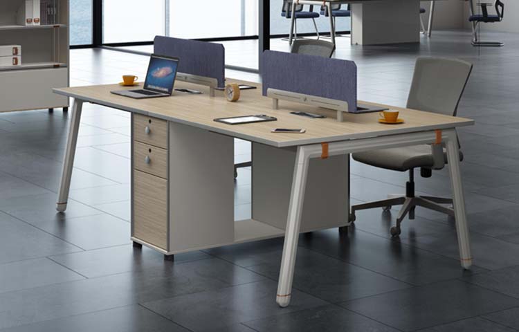 Four-Person Shared Office Workstation with Central Pedestals and Fabric Dividers WS4-2400-OAK-FP