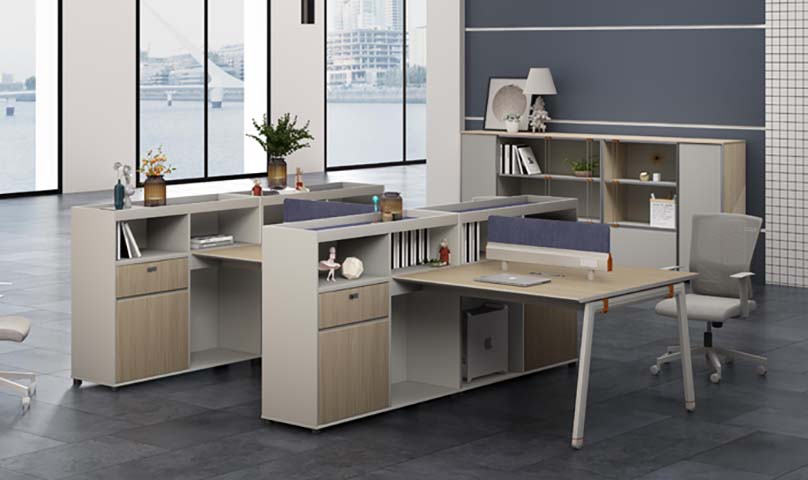 Four-Person Modular Office Workstation with Integrated Storage and Dividers WS-MOD-4P-STG-2800