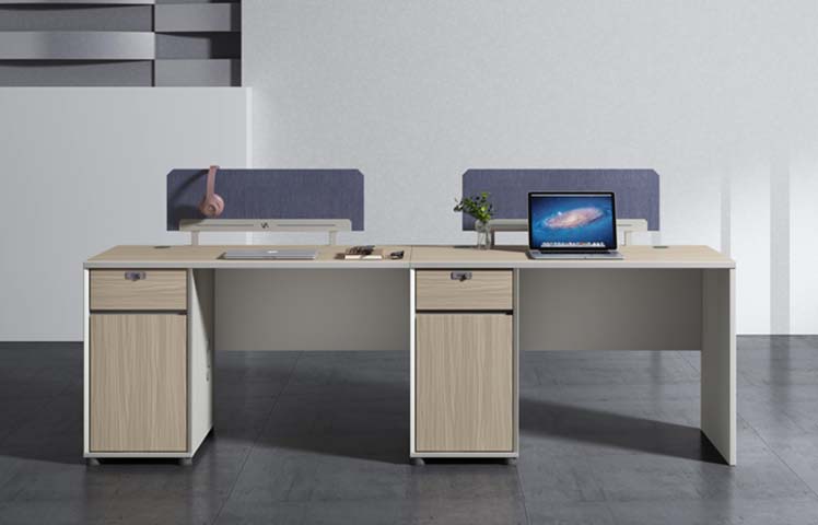 Two-Person Panel-End Workstation with Central Pedestals and Fabric Screens WS-2P-2800-PE-FS