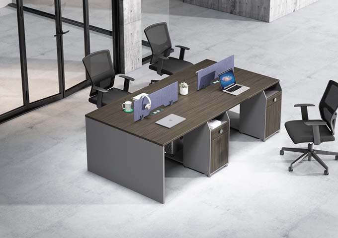 Four-Person Panel-Based Workstation with Storage Pedestals WS4-2800-1200-GRY-WAL