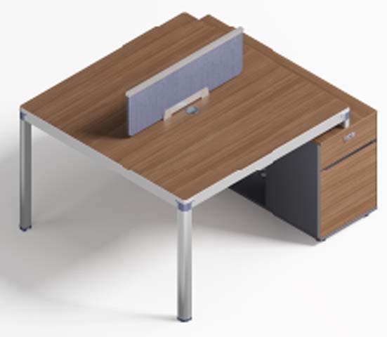 Two-Person Workstation with Central Divider and Side Pedestal WS-2P-WAL-PED-GRY
