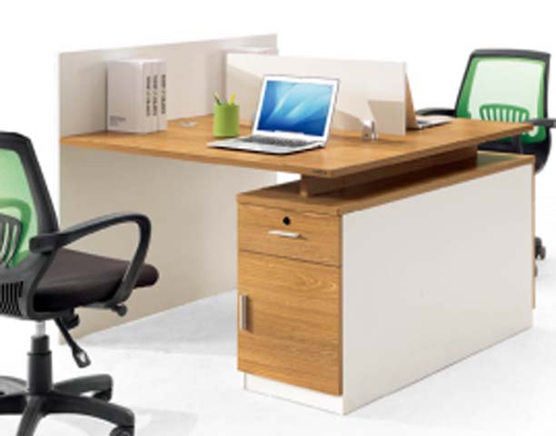 Two-Person Panel-Based Office Workstation with Side Storage Pedestals WS-2P-OAK-WHT-2400