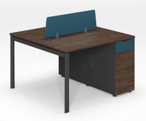 Four-Person Bench Workstation with Central Divider and Modesty Panels WS-BENCH-4P-WAL-BLUE